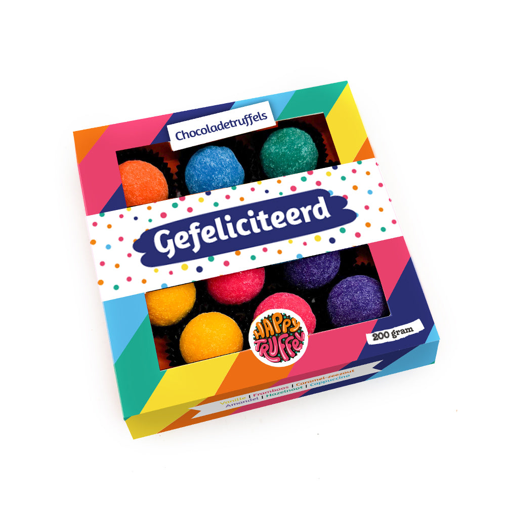 Chocoladetruffels - Mix "Gefeliciteerd" (12 truffels) 200 gram