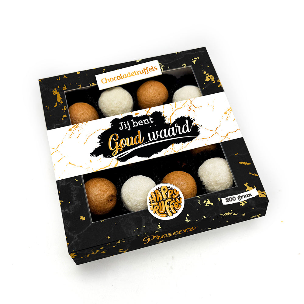 Chocoladetruffels - Prosecco - "Jij bent Goud Waard" (12 truffels)