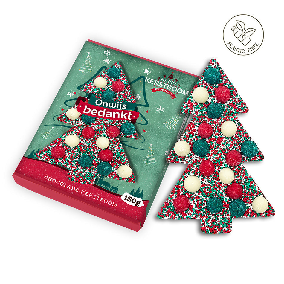 Chocolade kerstboom "Onwijs bedankt" (190 gram) - Limited Editon [Plasticvrij]