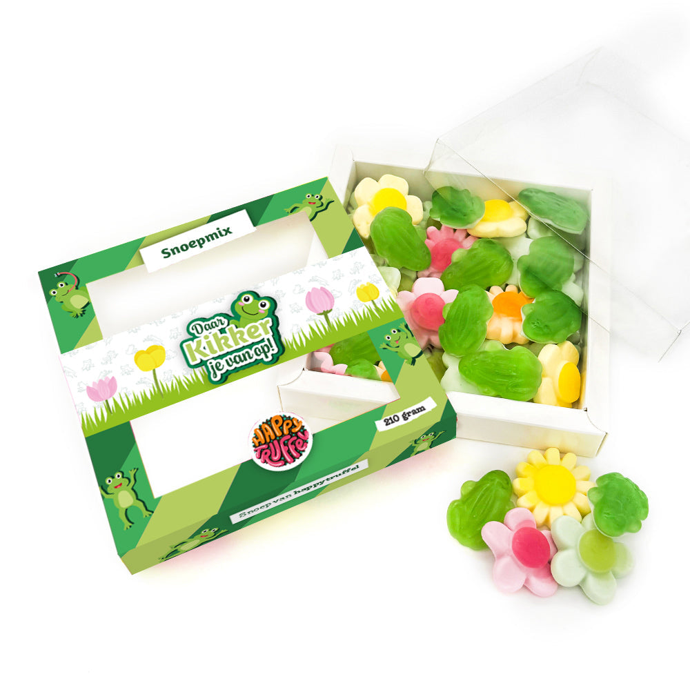Snoeppakket “Daar Kikker je van op!” Kikker-Bloemen snoep (210 gram)