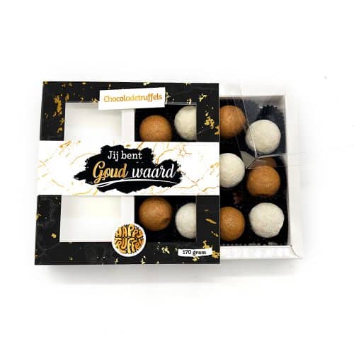 Chocoladetruffels - Prosecco - "Jij bent Goud Waard" (12 truffels)