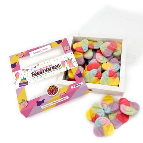 Snoeppakket “Gefeliciteerd Feestvarken” Biggetjes snoep (210 gram)