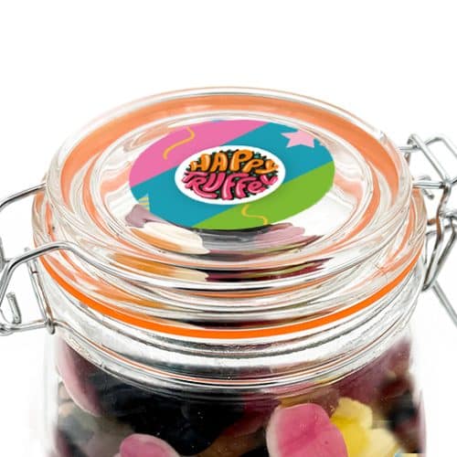 Snoeppot weck “Gefeliciteerd Pot” mix snoep/drop (1000 ml)