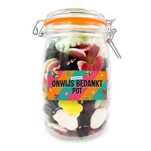 Snoeppot weck “Onwijs Bedankt Pot” snoepmix (1000 ml)