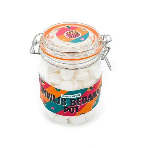Snoeppot weck “Onwijs Bedankt Pot” pepermuntjes (1000 ml)